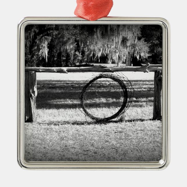 Vieh-Ranch Silbernes Ornament (Vorne)