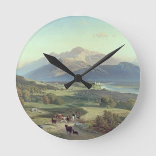 Viehhändler zu Pferd mit seinem Vieh in einem Runde Wanduhr