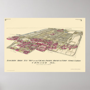 Viehhöfe Chicago, IL panoramische Karte - 1890 Poster