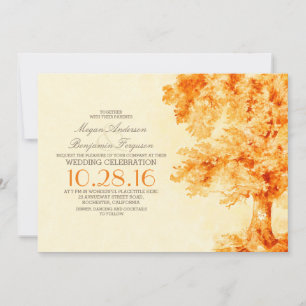 vieil arbre orange watercolor invitation mariage