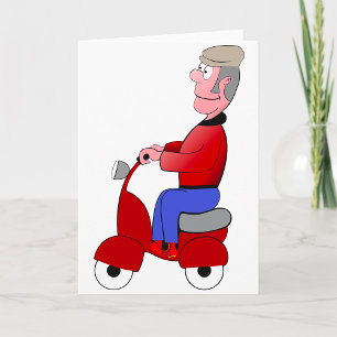 Vieil homme sur des cartes de voeux de scooter