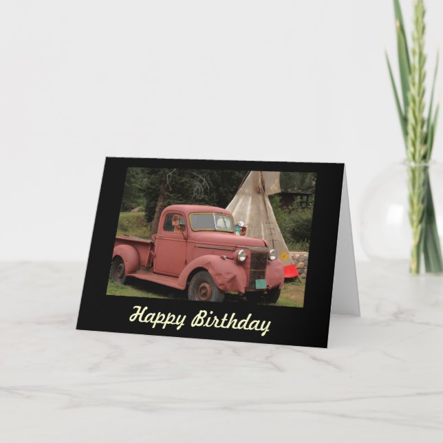 Vieille carte d'anniversaire de camion et de (Devant)