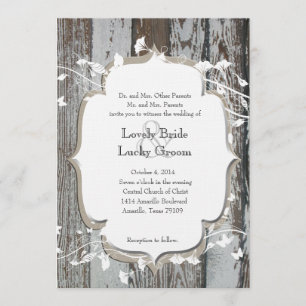 Vieille invitation florale blanche en bois de