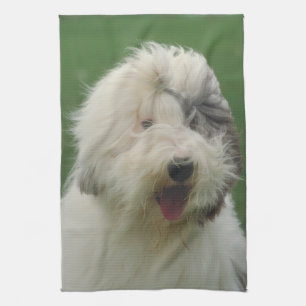 Vieille serviette de cuisine anglaise de chien de