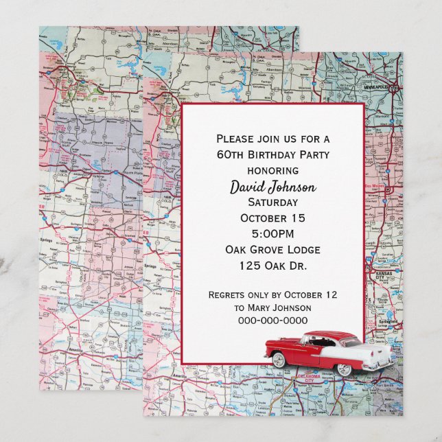 Vieille voiture sur la carte 60e anniversaire (Devant / Derrière)