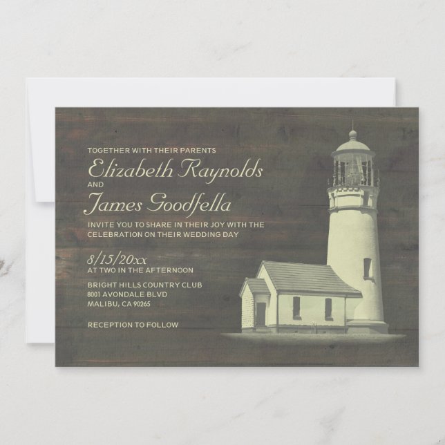 Vieilles invitations de mariage de phare (Devant)
