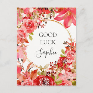 Viel Glück Benutzerdefiniert Rosa Floral Gold Rahm Postkarte
