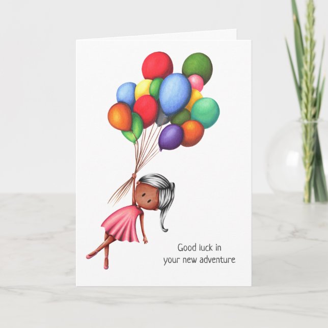 Viel Glück Black Girl mit Balloons Karte (Vorderseite)