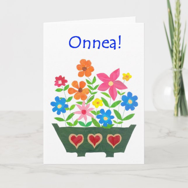 Viel Glück Card, Finnischer Gruß - Blume Power Karte (Vorderseite)