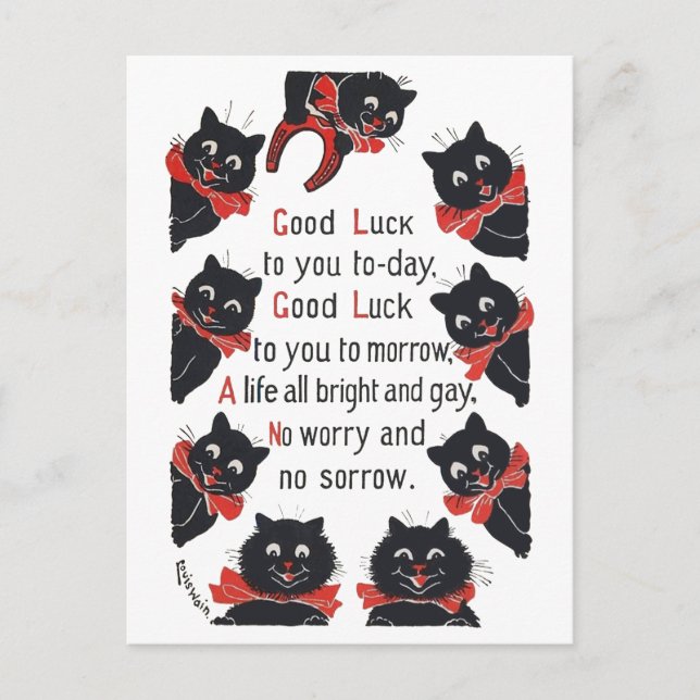 Viel Glück Cats, Louis Wain Postkarte (Vorderseite)