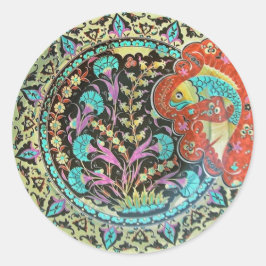 Viel Glück Fish Symbol mit botanischer Handarbeit Runder Aufkleber