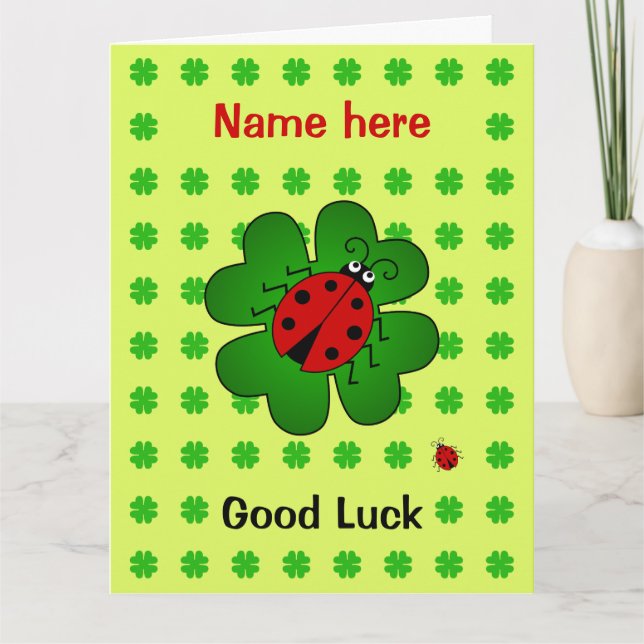 Viel Glück großer individuelle Name-Ladybug-Klee Karte (Vorderseite)