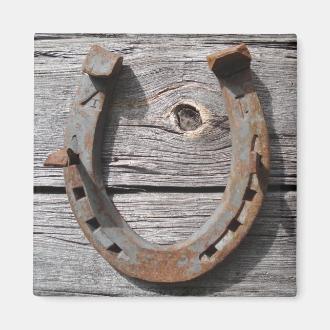 Viel Glück Horseshoe auf Holzzaun Magnet (Vorne)
