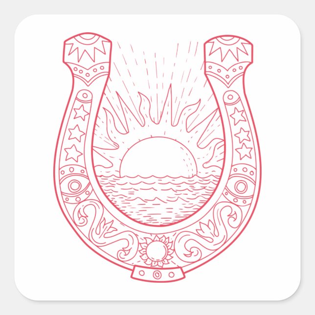 Viel Glück Horseshoe Quadratischer Aufkleber (Vorderseite)