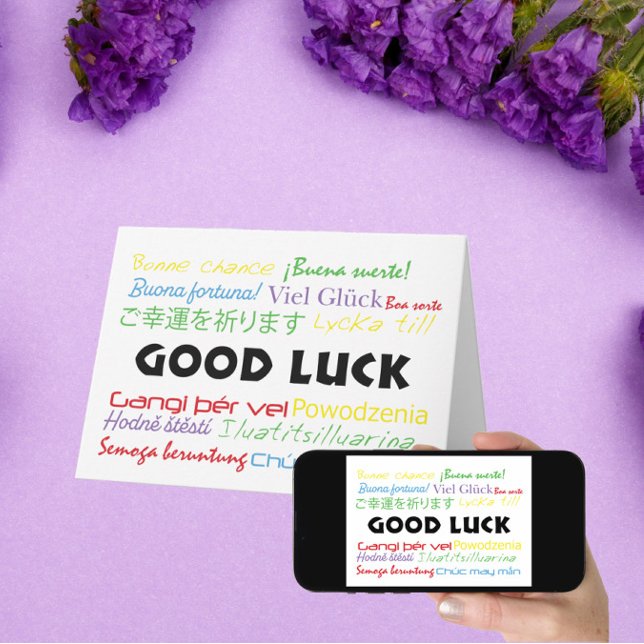 Viel Glück in vielen Sprachen Rot Grün Gelb Karte (Von Creator hochgeladen)