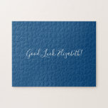 Viel Glück-Individuelle Name-Skript auf Solid Blue<br><div class="desc">Das Puzzle "Viel Glück,  [NAME]" in einem Schriftart mit weißem Schrift in der Mitte des Puzzles ist in Solid-blue. Personalisieren Sie den lustigen Text in der Sidebar. Das ist ein großartiges Geschenk für jemanden,  der eine schwierige Aufgabe Liebe hat. Copyright ©Claire E. Skinner. Alle Rechte vorbehalten.</div>