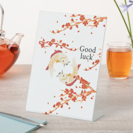 Viel Glück Koi Fisch mit Sakura | Elegant Japanisc Sockelschild