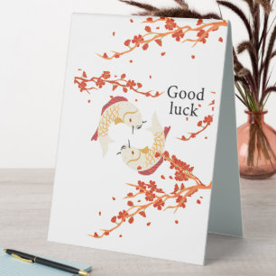 Viel Glück Koi Fisch mit Sakura   Elegant Japanisc Tischaufsteller