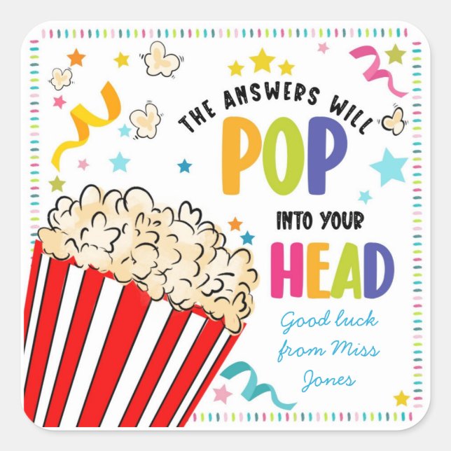 viel Glück-Leckerei-Klassenlehrer beantworten Pop Quadratischer Aufkleber (Vorderseite)