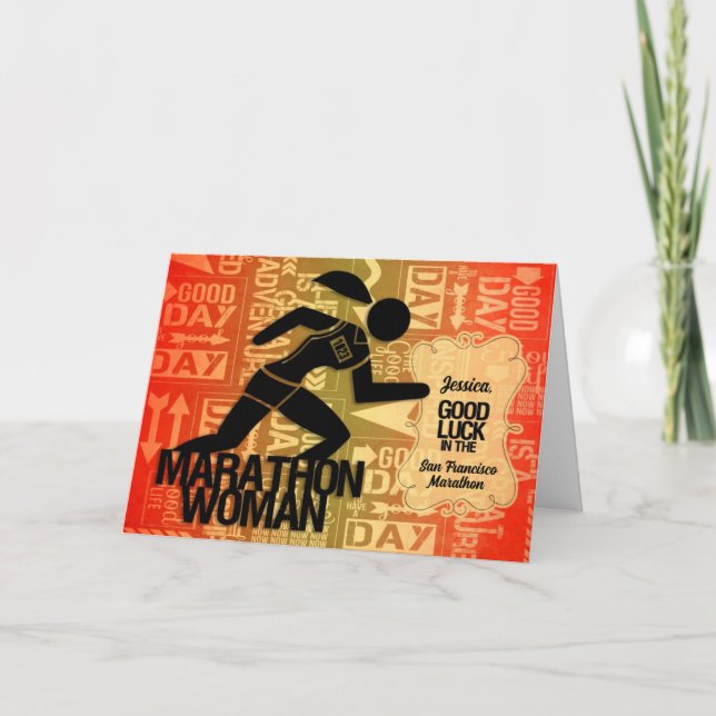 Viel Glück Marathon Woman Sports Theme Custom Karte (Vorderseite)