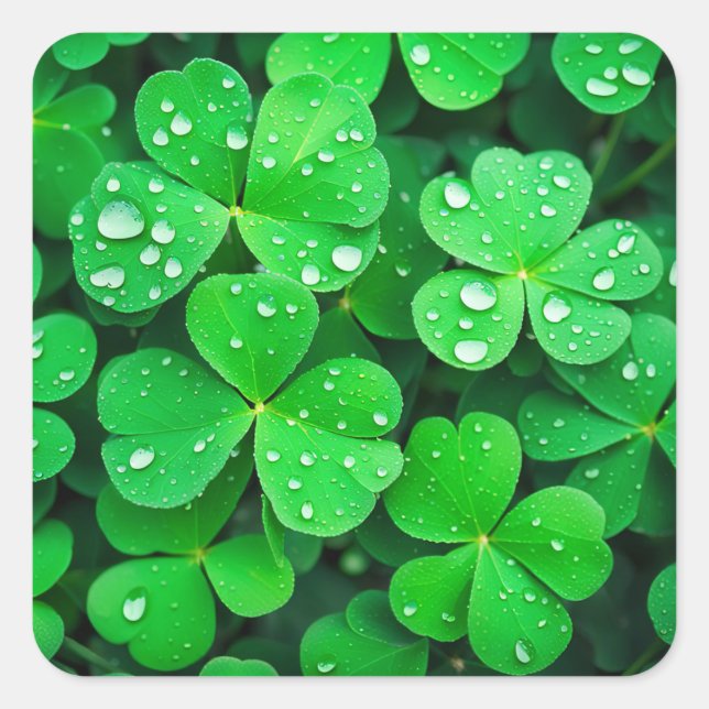 Viel Glück mit vier Leaf-Clovers Quadratischer Aufkleber (Vorderseite)