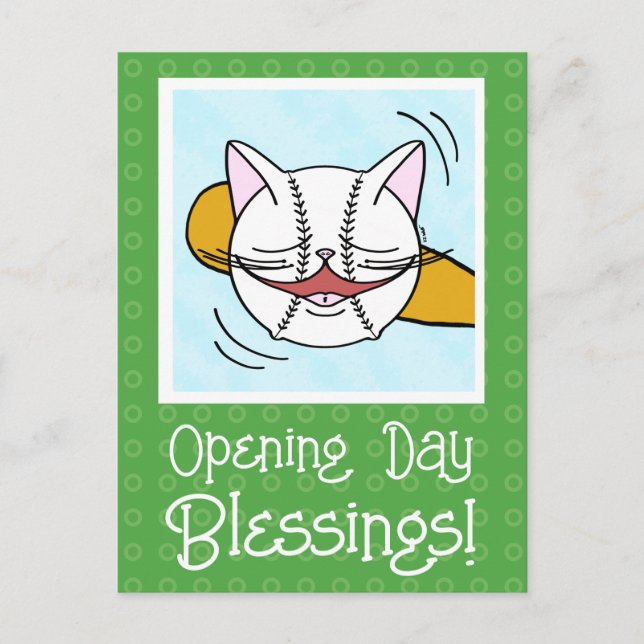 Viel Glück zum niedlichen Cat Face Baseball Openin Postkarte (Vorderseite)
