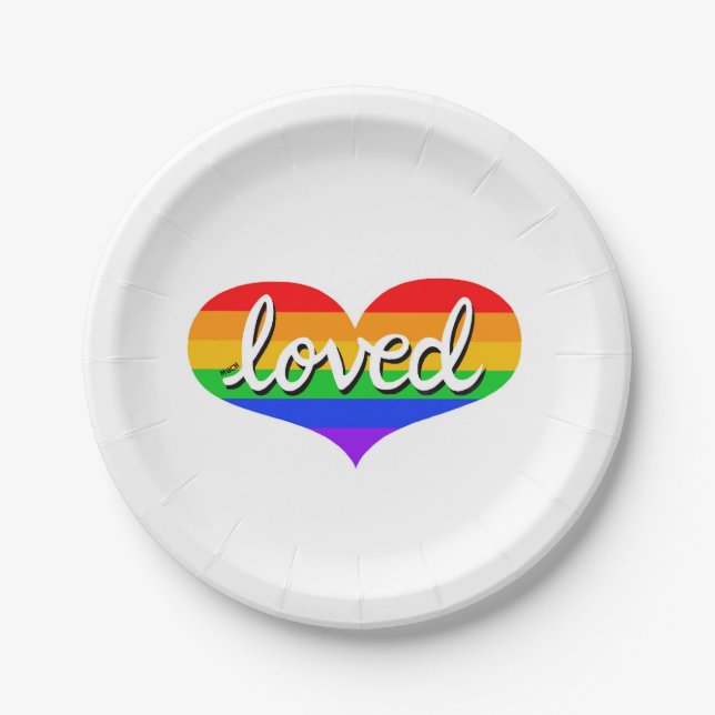 VIEL LOVED - Adored - Rainbow Liebe Pappteller (Vorderseite)