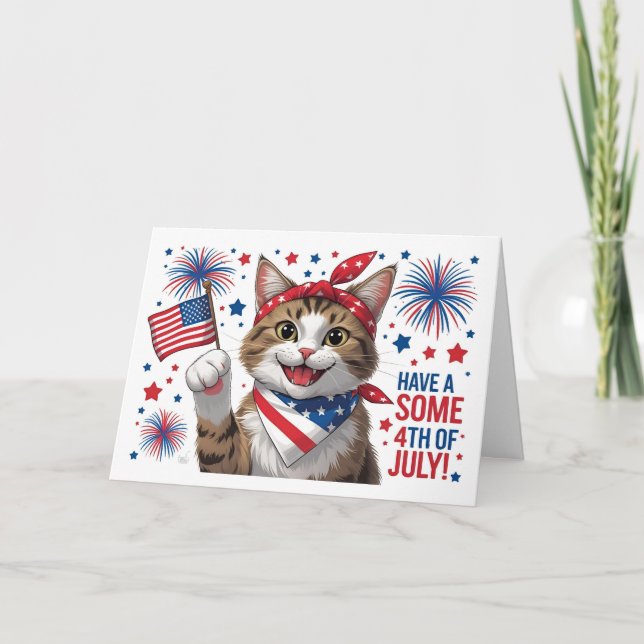Viel Spaß beim 4. Juli - Niedliche Katze Dankeskarte (Vorderseite)