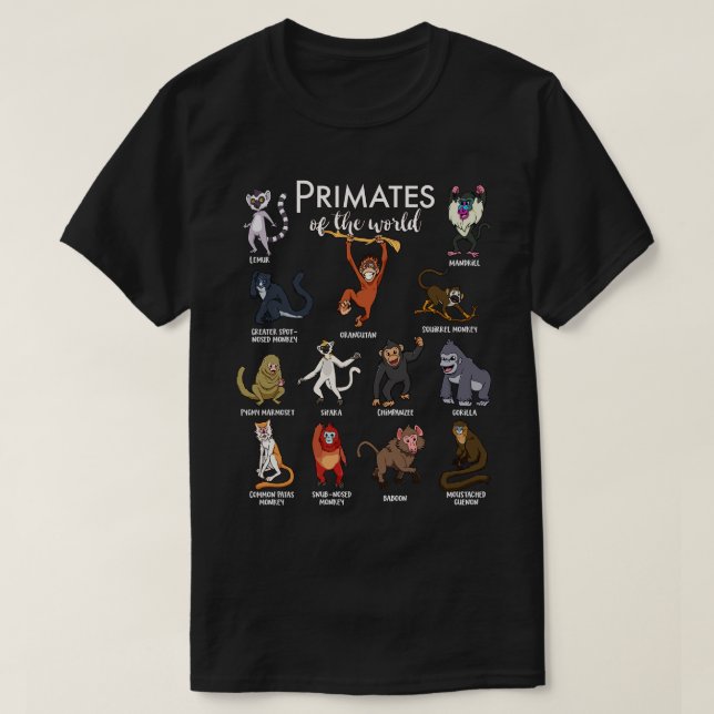 Viele Affenarten - Primate T-Shirt (Design vorne)