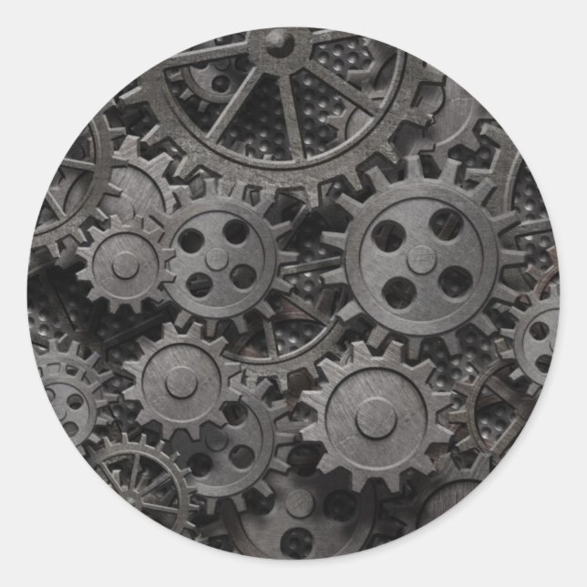 Viele alte rostige Metallgewerke oder Maschinentei Runder Aufkleber (Vorderseite)