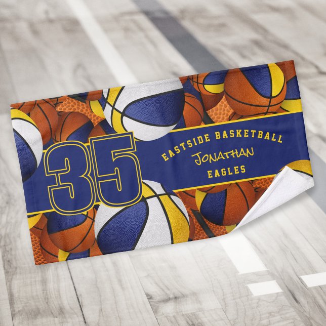 Viele Basketball-Basketball-Sittenname Blauer Gold Handtuch (Von Creator hochgeladen)