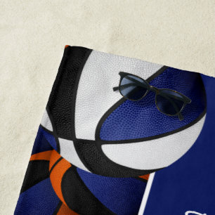 Viele Basketball blaue schwarze Teamfarben Strandtuch