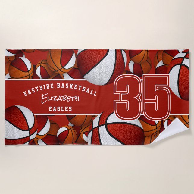 Viele Basketball-Team-Namen rot weiß Strandtuch (Vorderseite)