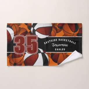 Viele Basketballbälle schwarze Maroon Teamfarben Handtuch