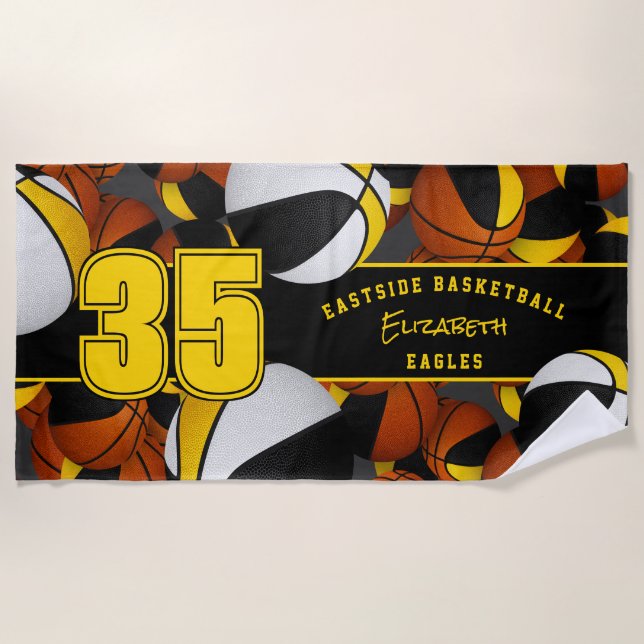 Viele Basketbälle Mädchen oder Jungen Team schwarz Strandtuch (Vorderseite)