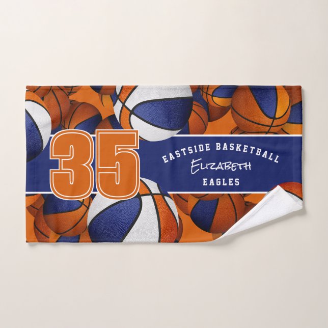 Viele Basketbälle mit blauen orangen Teamfarben Handtuch (Handtuch)