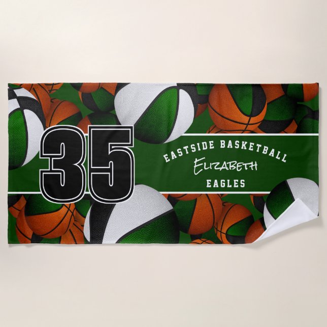 Viele Basketbälle mit schwarzer Jerseynummer Strandtuch (Vorderseite)