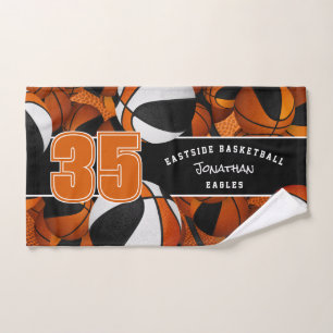 Viele Basketbälle schwarz-orange Teamfarben Handtuch