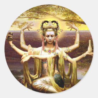 Viele bewaffnete Kwan Yin Runder Aufkleber