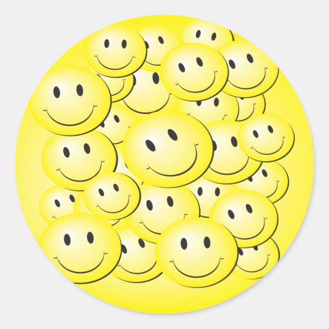 Viele Blasengesichte. Runder Aufkleber (Vorderseite)