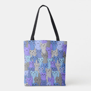 Viele blaue Lila Katzen Design Totbeutel Tasche
