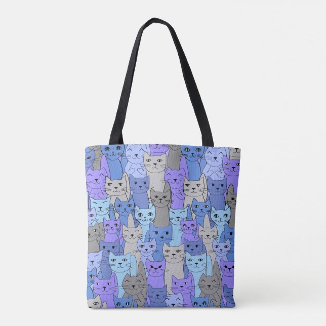 Viele blaue Lila Katzen Design Totbeutel Tasche (Rückseite)