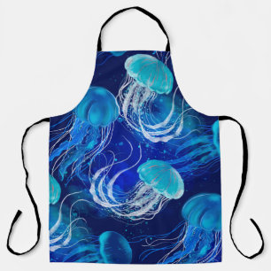 Viele blaue Quallen schwimmen unter Wasser. Nahtlo Schürze