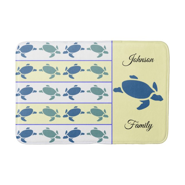 Viele blaue Schildkröten, alle Familiennamen Bath  Badematte (Vorderseite)