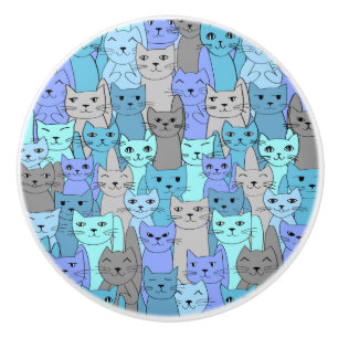 Viele Blue Cats Design Keramik Knoblauch oder Pull Keramikknauf