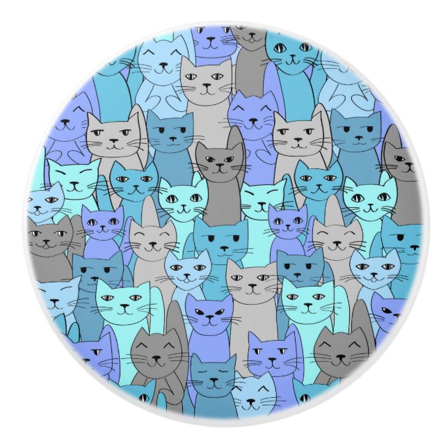 Viele Blue Cats Design Keramik Knoblauch oder Pull Keramikknauf (Vorderseite)