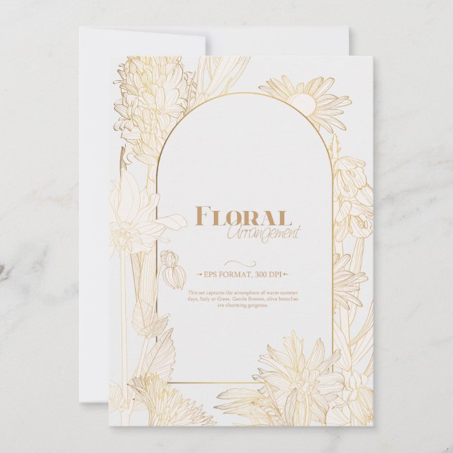 Viele Blume mit goldener Linie. Einladung (Vorderseite)