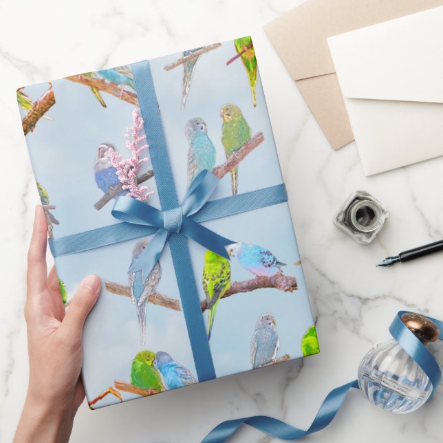 Viele bunte Parakets - niedliche kleine Vögel Geschenkpapier (Schenken)