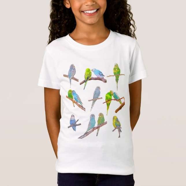Viele bunte Parakets - niedliche kleine Vögel T-Shirt (Vorderseite)