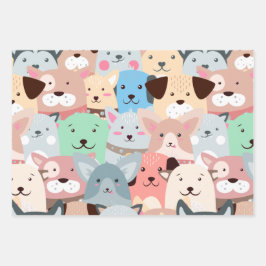 Viele farbenfrohe Hunde Design Geschenkpapier Set
